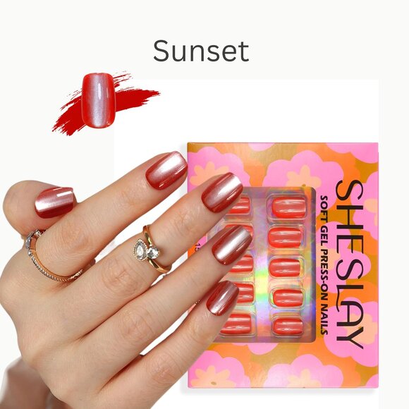 Sunset-SheSlay Soft Gel Press-On Nails – 30pcs Full Kit - Picture 1 of 5